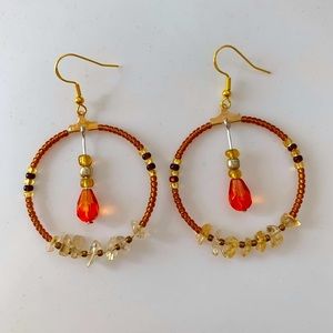 NEW Handmade Beaded Hoop Earrings with Citrine